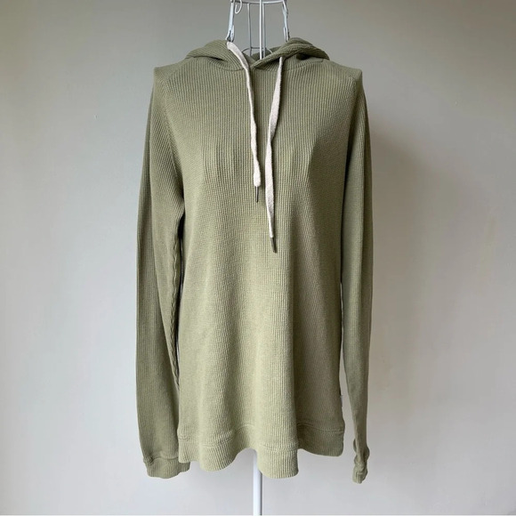 ONIA Aaron Waffle Knit Hoodie long sleeve cotton olive green size L - Picture 1 of 8